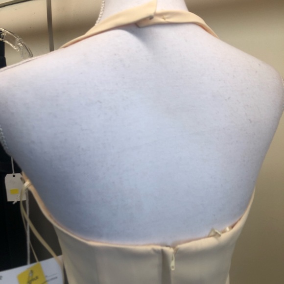 Lined Yellow Mid Length Halter Bridesmaid Prom Dress - Picture 6 of 8